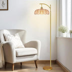 Arc Floor Lamp with 3 Color Temperatures,Gold Floor Lamp with Remote & 3 Color Temperature,Mid Century Modern Standing Lamp with Glass Lampshades,Vintage Tall Floor Lamps for Living Room Bedroom