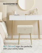 SONGMICS Vanity Stool Chair with Storage, Makeup Stool, Footrest Footstool Ottoman+H6:H29, Metal Legs, Adjustable Feet, for Living Room, Bedroom, Makeup Room, Cappuccino Beige ULOM505LZ02