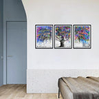 Novatique Tree of Life Wall Art Tree Graffiti Canvas Wall Art Forest Picture Posters Artwork Abstract Graffiti Art Painting for Bedroom Bathroom,12" x 16" x 3Pcs