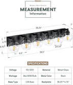 Bathroom Light Fixtures, 6 Light Matte Black Vanity Light, 38 Inch Modern Wall Sconces with Globe Clear Glass Shade, Vanity Lighting Fixtures Over Mirror, VL195-MB-6
