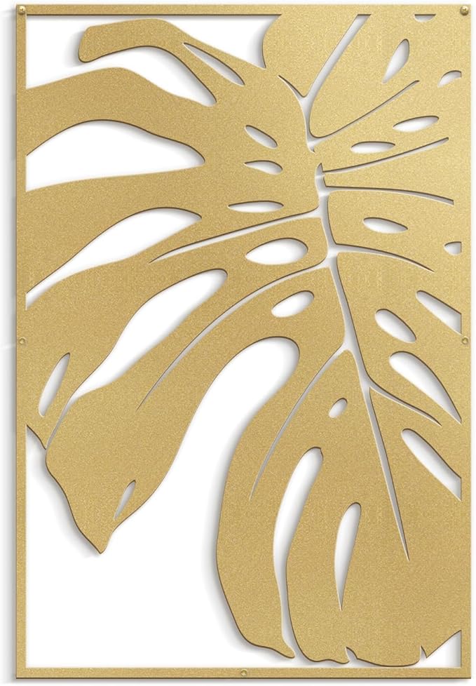 SIGNLEADER Metal Wall Art Decor Monstera Leaf Minimalist Modern Abstract Wall Sculpture Hangings Home Decoration for Living Room, Bedroom, Bathroom, Kitchen, Outdoor - 30" Gold