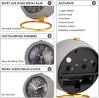 Metal Desk Alarm Clock, Retro Bedroom Table Vintage Analog Alarm Clock, Silent Non-Ticking Gold Clock, Bedside Décor(Sinor Gray)