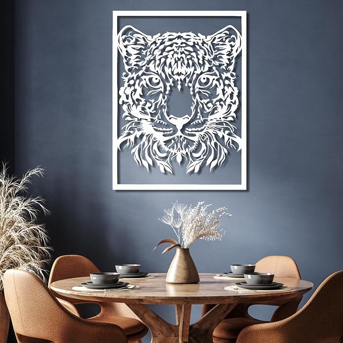 yumcake Metal Leopard Head Wall Art, Leopard Metal Wall Art Decor, Safari Animal Sculpture for Living Room, Unique Gift for Animal Lovers (Silver, 24 x 17 inches / 60 x 45 cm, metal wall art)