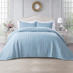 KASENTEX King XL Quilt Set 108"x98" – Soft Washed 3-Layer Lightweight Bedspread, Minimalist Nordic Design, All-Season Spring & Summer Quilt Set (1 Quilt + 2 Pillow Shams), Grey Blue