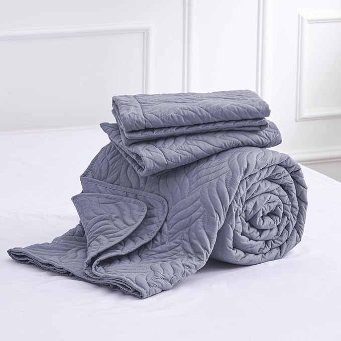 Love's cabin Quilts for Full Bed Bluish Grey Bedspreads Bedding Set - Lightweight Bedspread Comforter - Wave Pattern Bedding Coverlet for All Season - 3 Pieces (1 Quilt, 2 Pillow Shams)