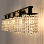 5-Light Bathroom Light Fixtures,Crystal Black Vanity Lights for Bathroom,Modern Bathroom Lights Over Mirror, Black Vanity Light Fixtures