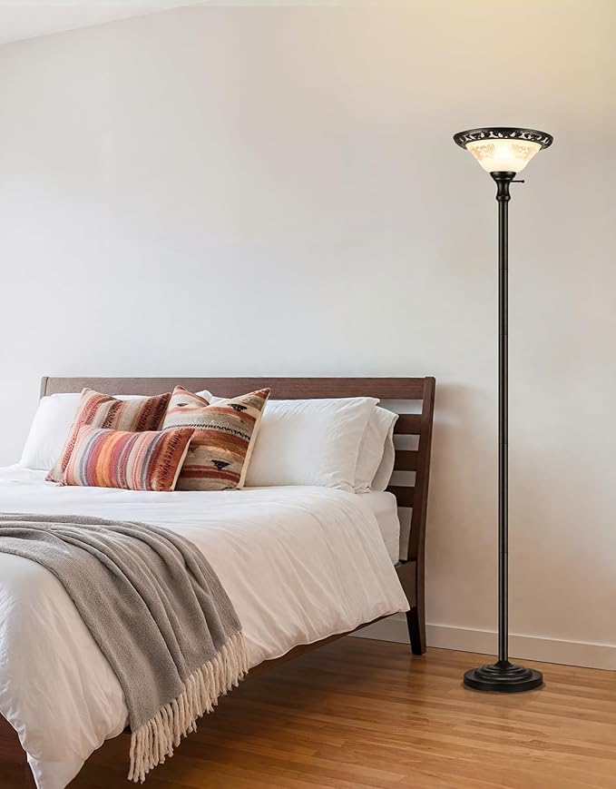 PARTPHONER Torchiere Floor Lamps for Living Room, 71" Tall Standing Lamp with Thick Glass Shade, Metal Pole & Heavy Base, Vintage Corner Lamp Decor for Home Bedroom Office, 3CCT Bulb Included