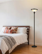 PARTPHONER Torchiere Floor Lamps for Living Room, 71" Tall Standing Lamp with Thick Glass Shade, Metal Pole & Heavy Base, Vintage Corner Lamp Decor for Home Bedroom Office, 3CCT Bulb Included