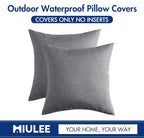 MIULEE Pack of 2 Decorative Outdoor Solid Waterproof Throw Pillow Covers Faux Linen Garden Farmhouse Cushion Cases for Patio Tent Balcony Couch Sofa 20x20 Inch Light Grey