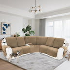 Reclining Sectional Couch Covers 100% Waterproof Velvet L Shape Recliner Couch Covers for Sofa Pets Washable Anti Slip Recliner Slipcovers with Pockets (5 Seat Sofa with 1 Console, Camel)