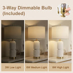 27" Faux Stone Boho Table Lamps Set of 2, Modern Lamps for Living Room with USB A+C Ports, Rustic Nightstand Table Lamps with Linen Shade for Bedroom, Living Room, Office (Bulb Included)