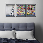 Novatique Graffiti Wall Art Colorful Banksy Wall Art Behind the Curtain Street Art Canvas Print Framed for Living Room Bedroom,12" x 16" x 3Pcs