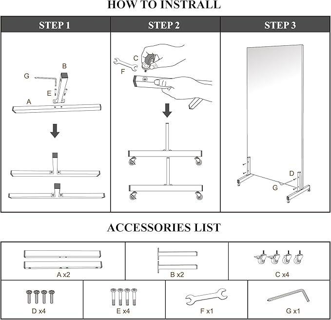 Full Length Mirror with Wheels, 71 "x 40", White, Nano Film Surface Without Glass, shatterproof, Safe, Lightweight, only 13lbs Easy to Move and Install, for Home Gym, Dance & Yoga Studios.