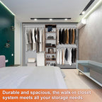 117 inch Large Wall-Mounted Closet Organizer with 5 Storage Shelves and 3 Hanging Rods – Open Wardrobe System (walnut)