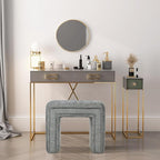 Get Set Style Vanity Stool Chair,Modern Velvet Ottoman Foot Stool with Wooden Legs Sofa Bench Footstool Extra Seat for Vanity,Makeup Room,Living Room,Entryway,Office (Fully Assembled) (Dark Grey)