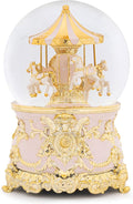 Carousel Horse Music Box Gold Pink Christmas Snow Globes Lantern Whirling Snow Globe Gift for Girls Women Mom Christmas Birthday Day Home Decoration