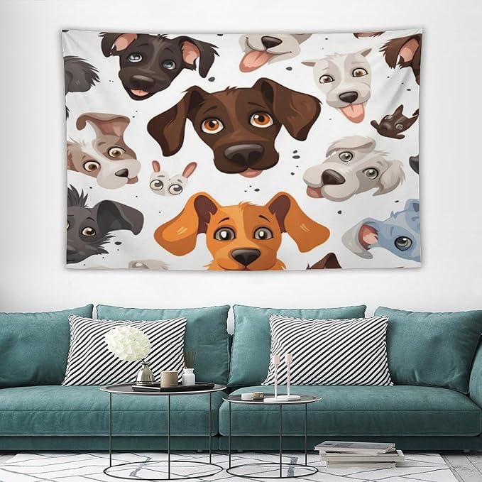 VUMIVI Cartoon Dog Head Tapestry Adorable Pets Humorous Style Abstract Art Illustration Tapestry Wall Hanging for Living Room Bedroom Dorm Classroom Aesthetic Decor W90xL60in