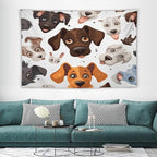 VUMIVI Cartoon Dog Head Tapestry Adorable Pets Humorous Style Abstract Art Illustration Tapestry Wall Hanging for Living Room Bedroom Dorm Classroom Aesthetic Decor W90xL60in