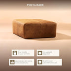 POLY & BARK Sequoia Ottoman – 35” Square Pouf with Feather-Down Topper – Full-Grain Leather Upholstered Pouf Ottoman for Living Room – Vintage Italian Leather in Cognac Tan