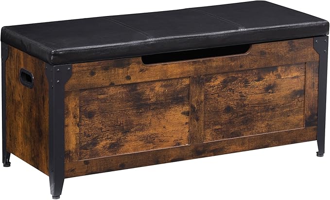 GAOMON Storage Chest, Wooden Storage Trunk with Metal Frame, Entryway Shoes Bench with Cushion, Large Storage Organizer, 39.4" Lift-Top Storage Chest with 2 Hinges for Bedroom, Living room