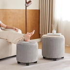 Big Round Ottoman with Storage Set of 2,Upholstered Velvet Vanity Stool for MakeupMultifunctional Foot Rest Coffee Table Padded Seat Tufted Ottomans for LivingRoom&Bedroom (Large Grey)