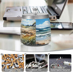 Watercolor Beach Sea Ashtray with Lid, Outdoor Ashtrays for Patio, Stainless Steel Ashtray Odorless Smokeless for Home Office Balcony