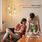 Dimmable Gold Floor Lamps for Living Room, Farmhouse Tree Standing Tall Lamp with Remote Control 3 Elegant Cage Shade LED Bulbs for Bedroom Office - Gold