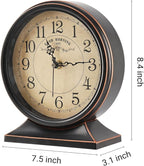7-Inch Retro Mantel Desk Clocks，Silent Vintage Table Clock with All Metal Frame，Easy to Read Larege Retro Mantel Clocks for Living Room，Fireplace and Shelf Decoration.