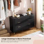 GarveeHome Fluted 6 Drawer Dresser for Bedroom, 47.2 in Wide Modern Chest of Drawers with Deep Drawers, Large Double Dresser TV Stand, Wooden Organizer for Living Room, Hallway, Kids Room, Black