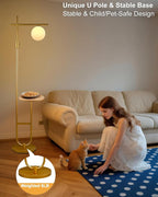Lightdot 66IN Gold Dimmable Floor Lamps with Table, Modern Standing Tall Lamp with Globe Lampshade, Cross-Shaped Lamp Head U-Pole Base for Living Room/Bedroom/Sofa Beside/Corner Decor(Bulb Included)
