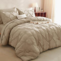CozyLux Queen Comforter Set Taupe, 7 Pieces Pintuck Bed in A Bag, Premium Taupe Comforter Queen Size, Pinch Pleat Bedding Sets with Comforter, Sheets, Pillowcases & Shams