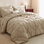 CozyLux Queen Comforter Set Taupe, 7 Pieces Pintuck Bed in A Bag, Premium Taupe Comforter Queen Size, Pinch Pleat Bedding Sets with Comforter, Sheets, Pillowcases & Shams