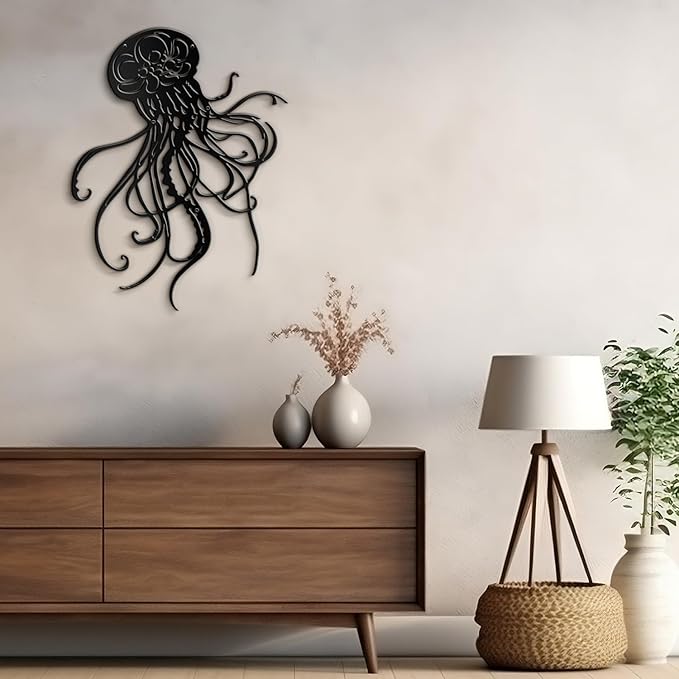 SIGNLEADER Metal Wall Art Decor Octopus Minimalist Modern Abstract Wall Sculpture Hangings Home Decoration for Living Room, Bedroom, Bathroom, Kitchen, Outdoor - 24" Black
