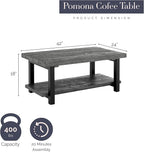 Pomona 2-Tier Rectangular Coffee Table - 42-Inch Reclaimed Wood Top with Lower Shelf Storage and Metal Legs - Farmhouse Rustic Industrial Style Living Room & Office Furniture (Slate Gray)