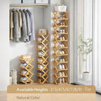 DDRIC 9-Tier No-Assembly Bamboo Rack, 2026 Upgraded Foldable Corner Shoe Rack, Space-Saving Organizer for Shoes, No-Tool Narrow Shelf for Entryway Closet Dorm (Nuture,5-Tier)