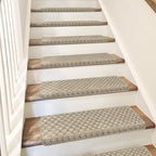PURE ERA Bullnose Carpet Stair Treads Tape Free Non-Slip Indoor Stair Protectors Pet Friendly Stair Treads for Wooden Steps 9.5" x 30"(7 Pieces,Cream Gray Mini-Diamond Trellis)