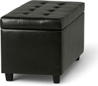 SIMPLIHOME Cosmopolitan Storage Ottoman - 34 inch Wide Upholstered Vegan Leather Rectangle Storage Ottoman Bench in Tanners Brown, Transitional Tufted Ottoman for Living Room with Lift-Up Lid