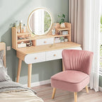 KOMFOTT Velvet Accent Chair, Modern Armless Sofa Chair with Solid Rubber Wood Legs, Wingback Leisure Chair with Thick Cushion, Upholstered Side Chair for Living Room, Bedroom, Pink
