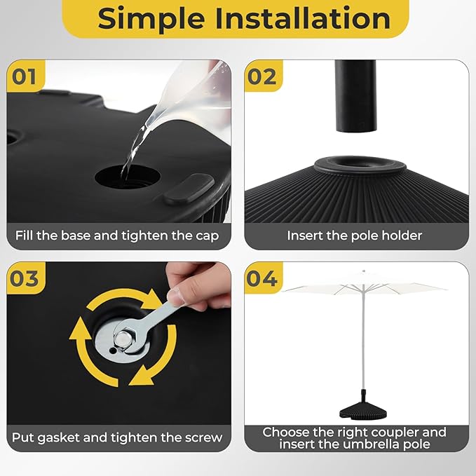 Giantex Fillable Umbrella Base - 55 lbs HDPE Patio Umbrella Stand, Water or Sand Filled, Shell Texture, 3 Hole Rings, Portable Pole Holder for Outdoor Poolside Deck Garden Beach, Round