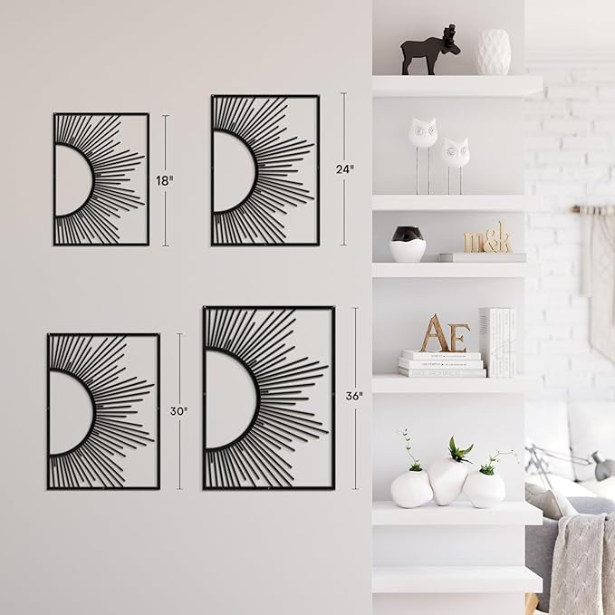 SIGNLEADER Metal Wall Art Decor Shining Sun Minimalist Modern Abstract Wall Sculpture Hangings Home Decoration for Living Room, Bedroom, Bathroom, Kitchen, Outdoor - 24" Black