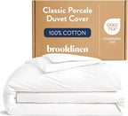 Brooklinen Luxury Percale Duvet Cover – 100% Cotton, Cool, Crisp, Extra-Long Corner Ties, Button Closure, Soft & Breathable – Machine Washable, Duvet Cover Full/Queen Bed Sizes (White)