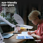 Neatfi Elite XL HD Super LED Magnifying Lamp, 3 Diopter with 12 Diopter, Dimmable, 3 Light Modes (3000K/4000K/6500K), Glare-Free, Adjustable Arm (White, 7-Inch Glass Lens with Clamp)