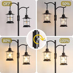Industrial,Vintage Dimmable Floor Lamp,2 Classical Lanterns Standing Lamp, Rustic Farmhouse Floor Lamp with Black Finish