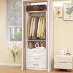 Dilando Closet System with Drawers, 2FT Wood Closet Organizer System 23.7" Walk-in Closet Corner Small Closets Storage System with Hanging Rods, White (2FT)