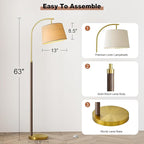 63" Wood Floor Lamps for Living Room with Foot Switch Arc Tall Standing Lamp for Bedroom Mid Century Modern Corner Gold Floor Lamps for Office Nursery Industrial Reading Lamp, Walnut Brown