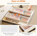 Lifewit Sliding Makeup Drawer Organizer Trays with Inserts, Extendable Hanging Desk Drawer Divider, Fits 13-20" Deep Drawers, 1.8" High Plastic Organizer Tray for Vanity, Office, Kitchen, White