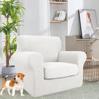 YEMYHOM Latest Checkered 2 Pieces Chair Covers for Living Room High Stretch Thickened Chair Slipcovers with Arms Anti Slip Elastic Armchair Sofa Couch Slipcover Protector (White), 31"-46"(1 Cushion)