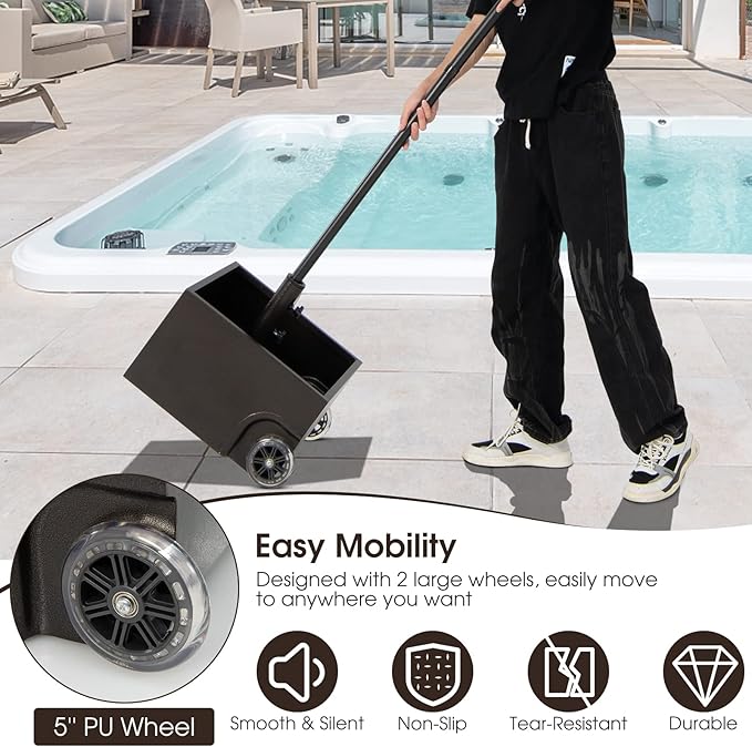 Giantex 170lbs Filled Umbrella Base with Wheels, Heavy Duty Umbrella Stand with Fillable Planter, Drainage Holes, Outdoor Market Umbrella Holder for Patio Garden Deck Pool (Dark Brown)