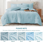 MUXHOMO 7 Pieces California King Comforter Set, Seersucker Bed in a Bag Cal King Size, All Season Luxury Bedding Set with Comforter, Flat Sheet, Fitted Sheet, Pillowcases & Shams, Lake Blue