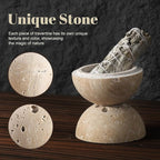 Koville Natural Travertine Incense Burner, Stone Incense Holder for Cone/Balsam Fir/Palo Santo/Sage, Handmade Sphere Marble Incense Burner for Meditation Yoga SPA Relaxation, Home Decor(Beige)